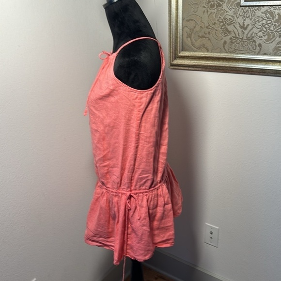 J. Crew Sz XS 100% Linen Boho‎ split collar ties ruffle bottom waist ties Sz XS - Picture 4 of 6